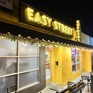 Entrance; outdoor seating