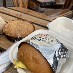 Banana bread( was sweet like cake), easy egg sandwich was solid and it was $5:))