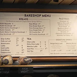 Bake shop menu
