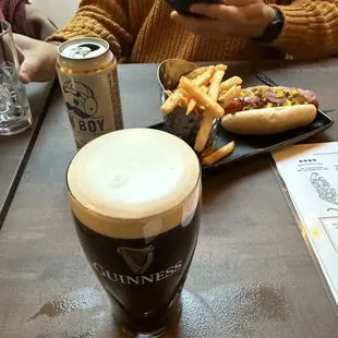 Guiness, natty boh, and a hotdog