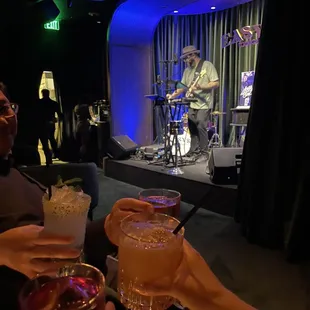 a band playing on stage