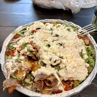 Regular Pita Nachos - Looove these! Half gyro &amp; chicken with loads of toppings...Super filling too.