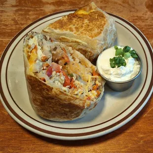 This breakfast burrito - which was chosen for and served as dinner - was an excellent choice!