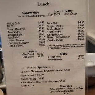 Lunch menu
