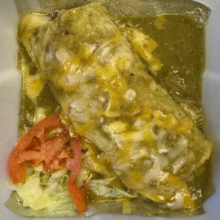 Breakfast Burrito Special with meat sauce