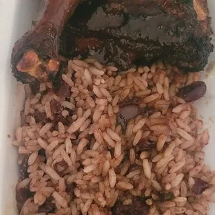 Jerk Chicken with rice and peas.