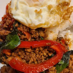 SO DELICIOUS!!  Pork pad kra pao HIGHLY RECOMMEND! with papaya salad~