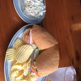 Firehouse Sub with chips and coleslaw.