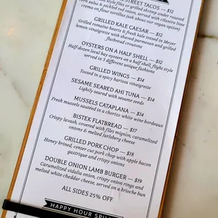 3&apos;25&apos;2022 HH Menu M-F 4pm - 7pm