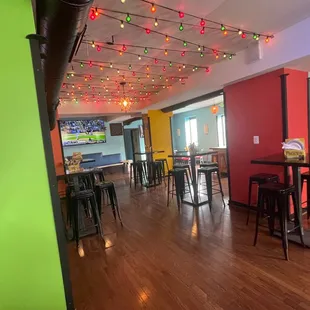 a brightly lit restaurant