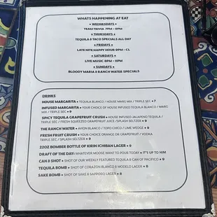 Game Day Drink Menu