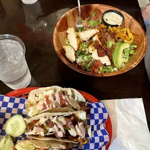 Thai chili fried chicken tacos & pollo asado Caesar salad