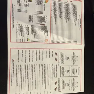 back page of current menu