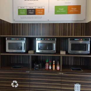 Where you can heat up your meals. If you don't want to eat there, you can take home.