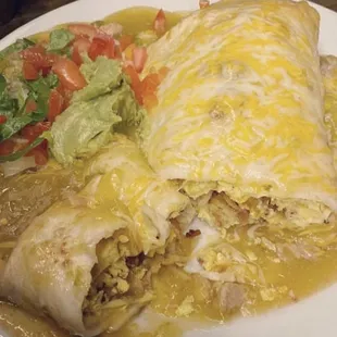 Flatiron Breakfast Burrito smother in Homemade Green Chile