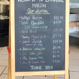 Specials Board.  Some Great Deals Here.
