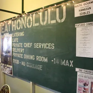 Board for services, posted special dinner menu