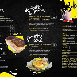 a menu of sandwiches and drinks