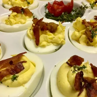 Catered Appetizers, Bacon and Thyme Deviled Eggs!