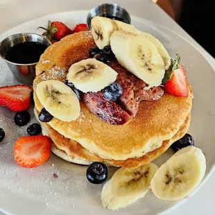 Pancakes with sausage and fruit