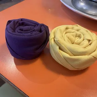 Colorful flower napkins on each table!
