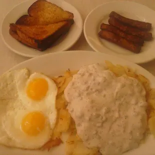 Country Fried Steak, Eggs, Home fries, Toast and Sausage Links!