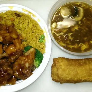 Complete meal and I couldn't make a dent so left overs it is. If you like big meals for cheap.