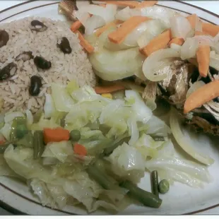 Fried Fish, Rice &amp; Peas + Vegetables