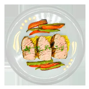 a plate of meat and vegetables