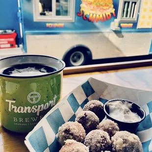 Cinnamon Sugar donut holes with salted caramel cream