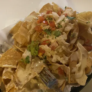 Chicken nachos with queso and pico