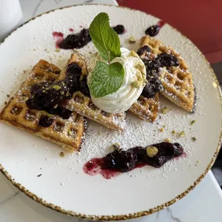 Pistachio Blueberry Waffles