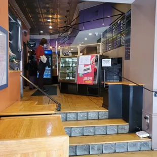 the entrance to a restaurant