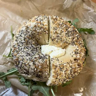 Ultimate Avocado Toast on an everything bagel! Yum!