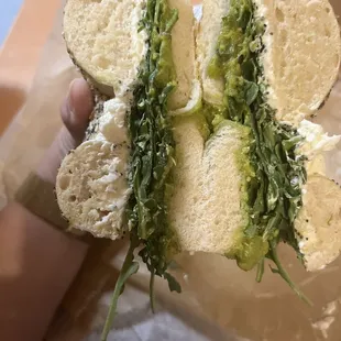 Ultimate Avocado Toast with cream cheese, Guac and arugula! Yum!