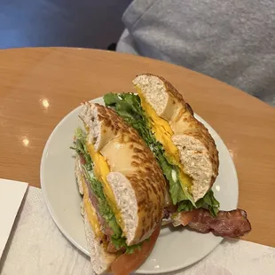 Cheesy BLT Sandwich on Asiago bagel