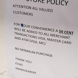 Credit card surcharge notice