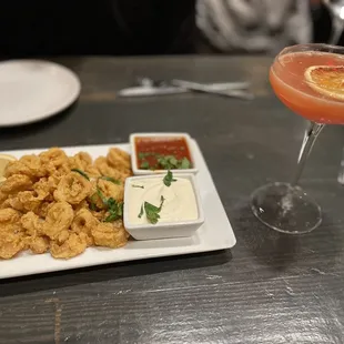 Calamari-standard-straight forward. White sauce was very good. Paired with Blood Orange cocktail-NICE!