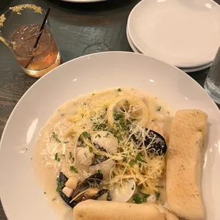 Seafood Linguini and Lobster Ravioli with salmon. It was ok.