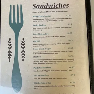 Menu: Sandwiches