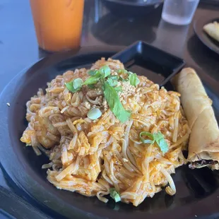 Pad Thai with tofu cooked to perfection. Thai tea is good too.