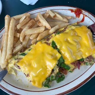 Asparagus, Bacon, and American Cheese Omelette