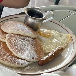Kids 4 Silver Dollar Pancakes, 1 Egg, 1 Bacon or Sausage