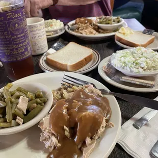 Pork and dressing with green beans &amp; coleslaw