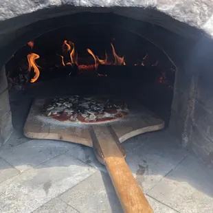a pizza in the oven
