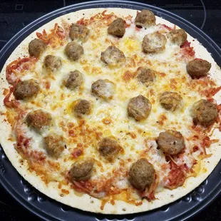 Spaghetti and meatballs. December 2018 pizza of the month.