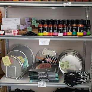 a shelf full of food items