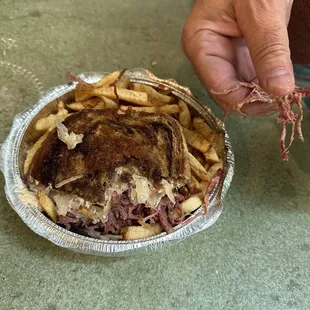 Tough sinewy corned beef. Awful