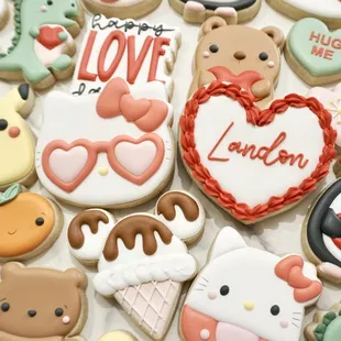 a variety of decorated cookies