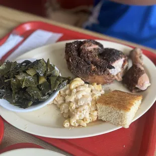 Jerk Chicken with Collard Greens, Mac &amp; Cheese